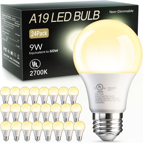 TJOY A19 LED bulbs front view with 2700K soft glow for cozy spaces.