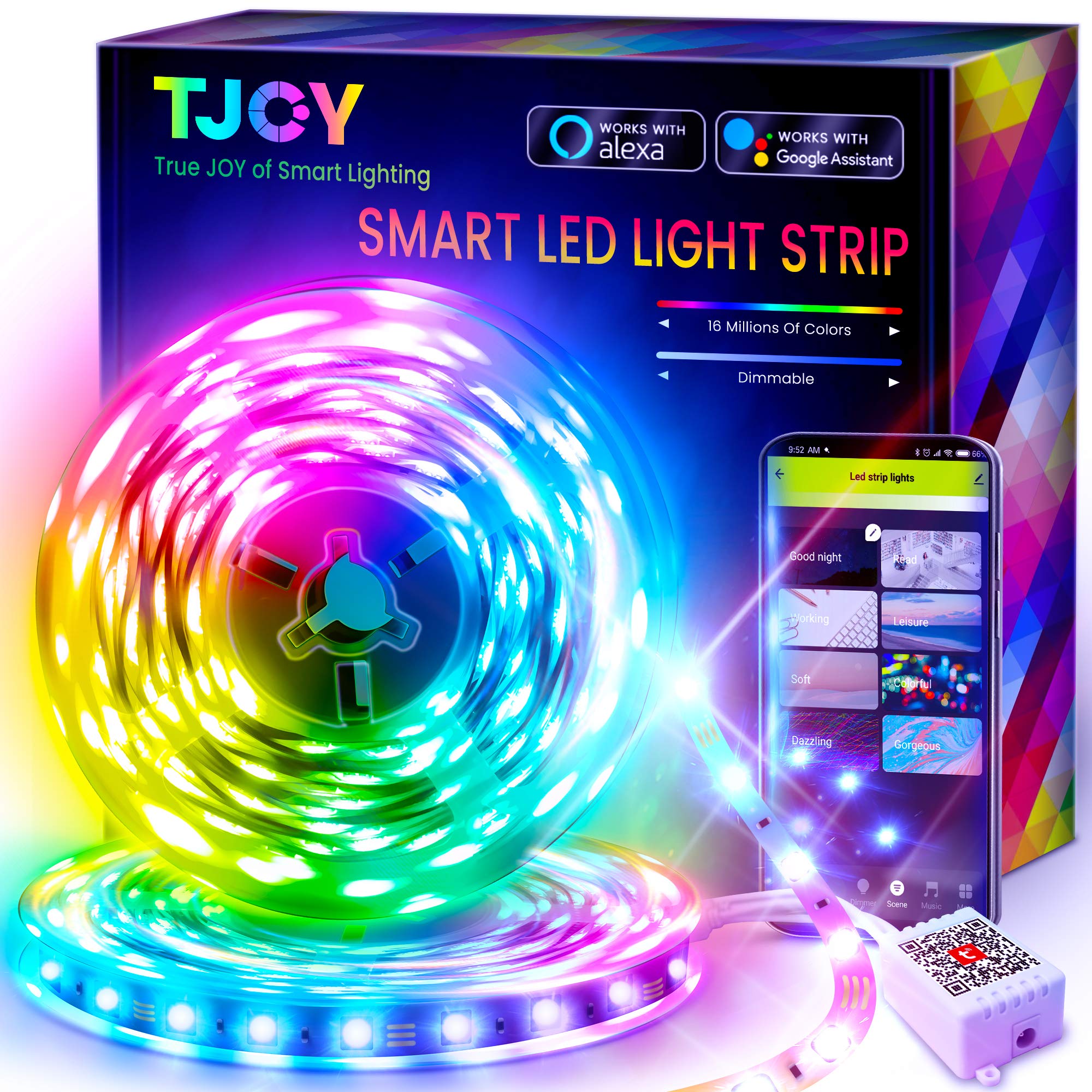 TJOY 50ft smart LED strip with music-sync for dynamic bedroom ambiance