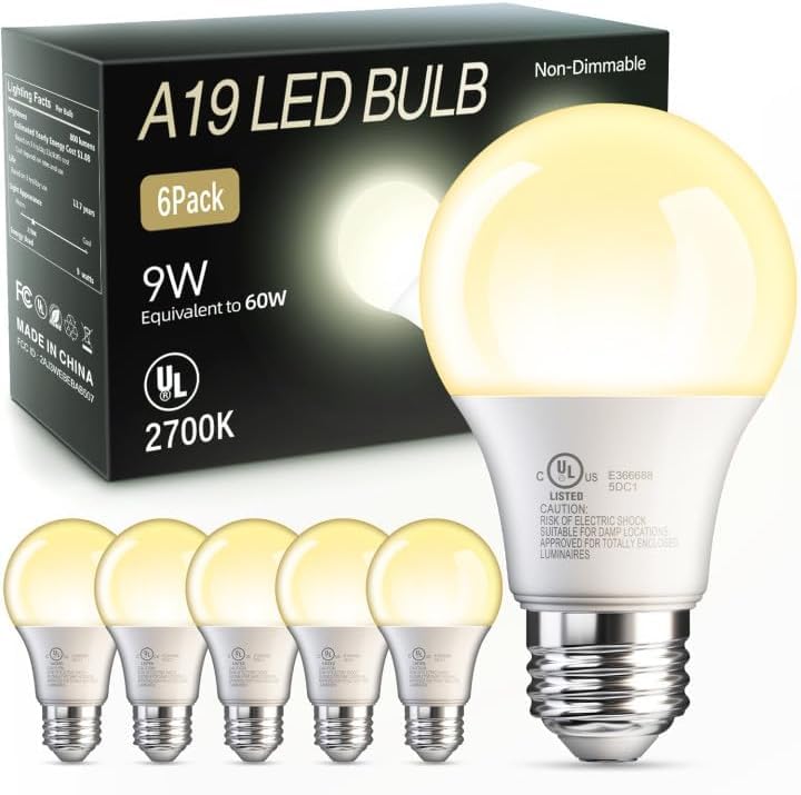 TJOY 6-pack A19 LED bulbs illuminate cozy dining spaces with energy efficiency.