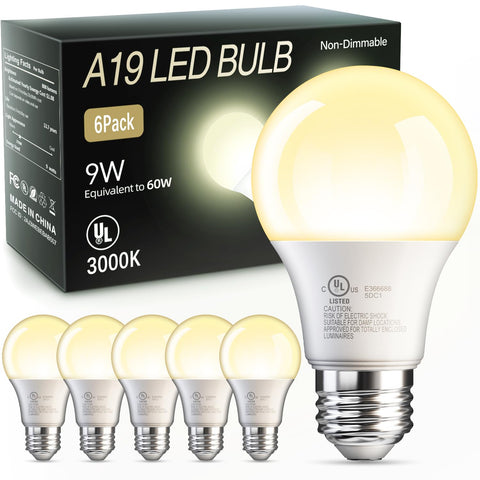 TJOY 6-pack A19 LED bulbs in box for energy-saving home lighting