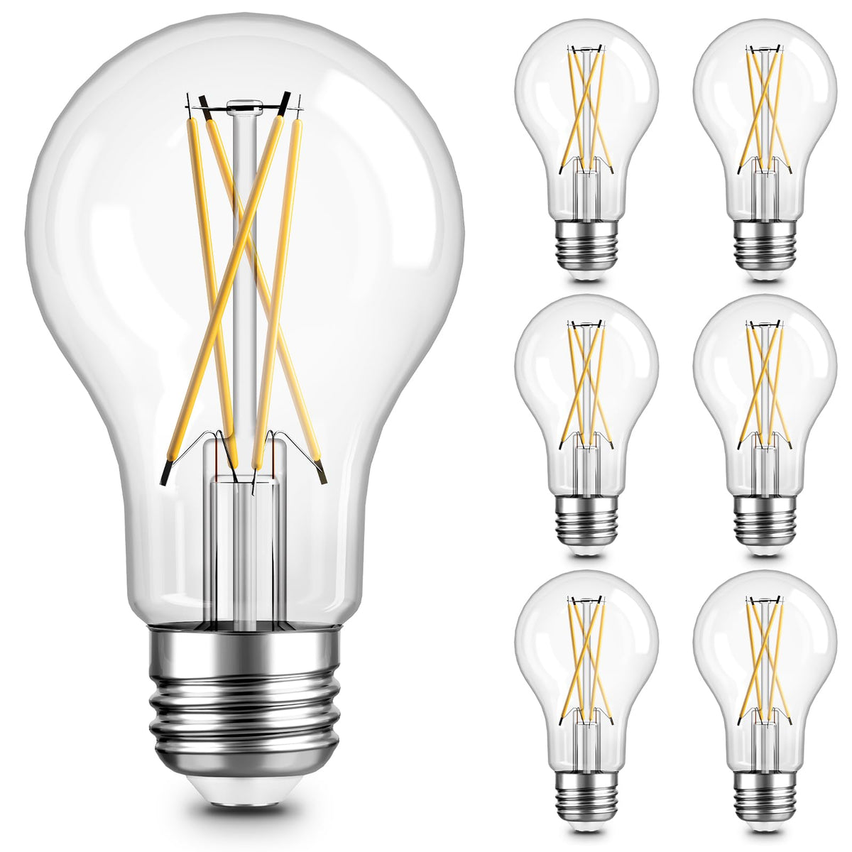 TJOY 6-pack A19 vintage Edison bulbs illuminate chandeliers with classic warm glow.