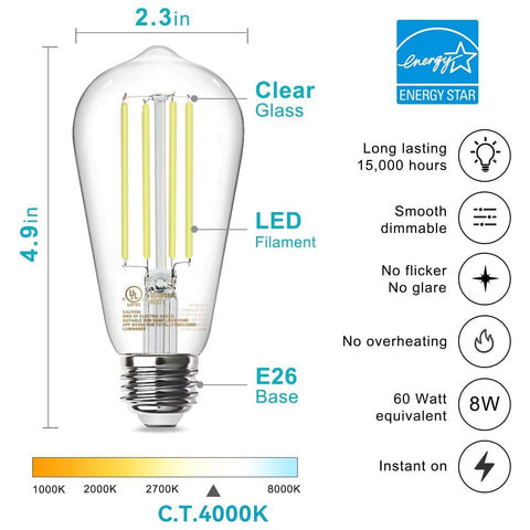 TJOY 800-lumen filament bulb glowing with a warm, inviting ambience.