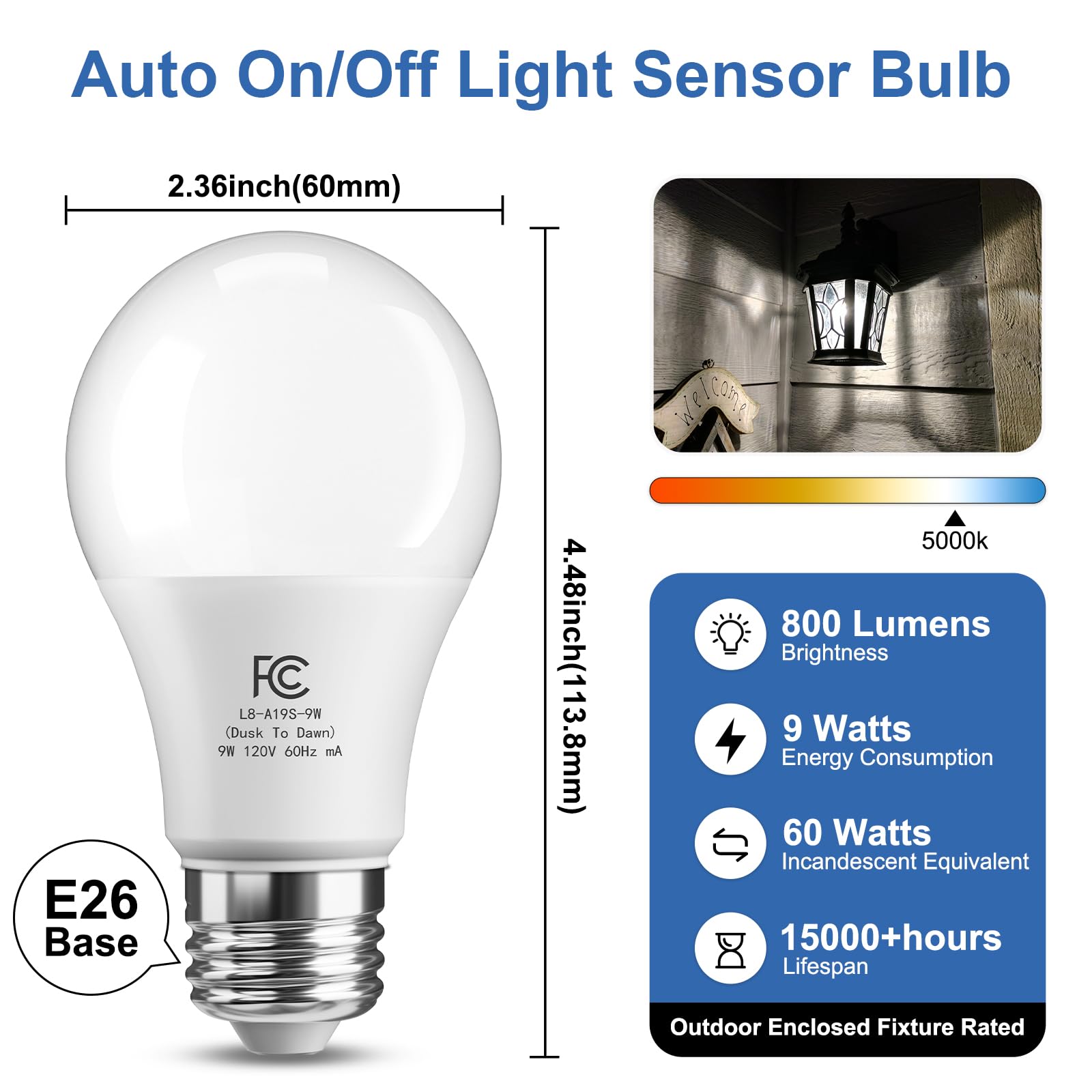 TJOY 800 lumens daylight 5000K outdoor bulb for clear night visibility