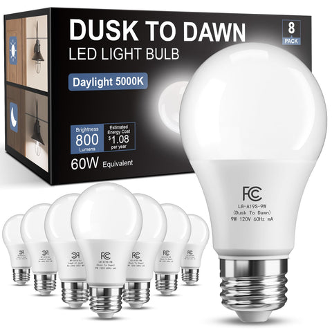 TJOY 8 pack dusk-to-dawn outdoor bulbs for automatic porch lighting