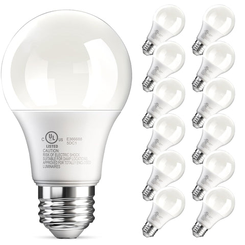 TJOY A19 LED bulbs 12-pack for energy saving and long life.