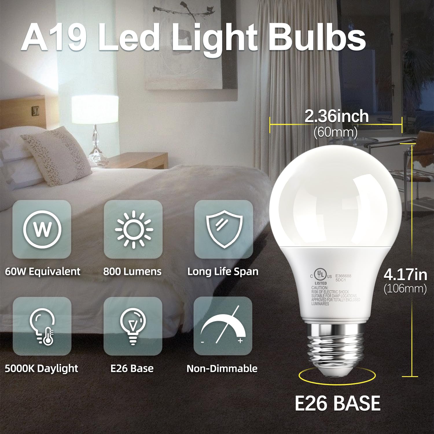 TJOY A19 LED bulbs showing modern 60W equivalent efficiency.