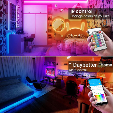 TJOY strip shown with mobile app and remote for easy customization