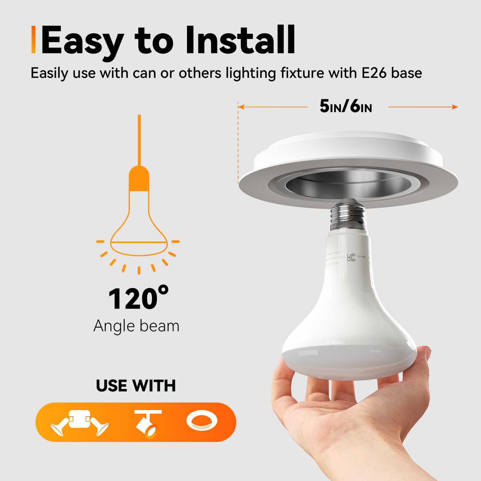 TJOY BR30 bulb with E26 base beside kitchen cabinets for task lighting