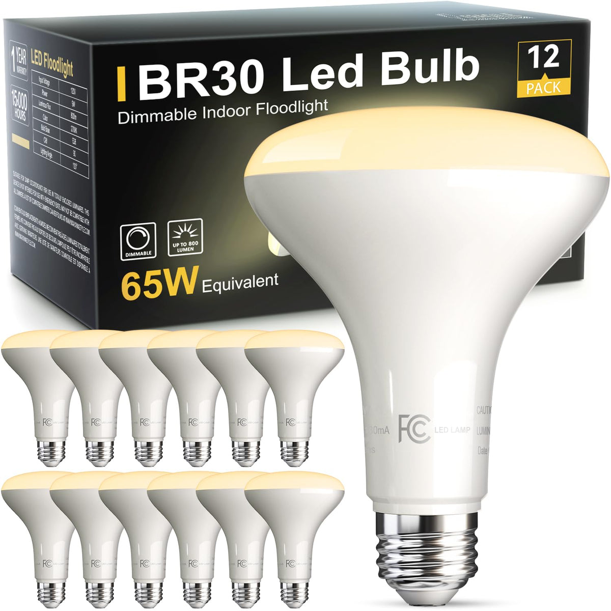 TJOY BR30 flood light bulb front view emitting warm 2700K light for home lighting