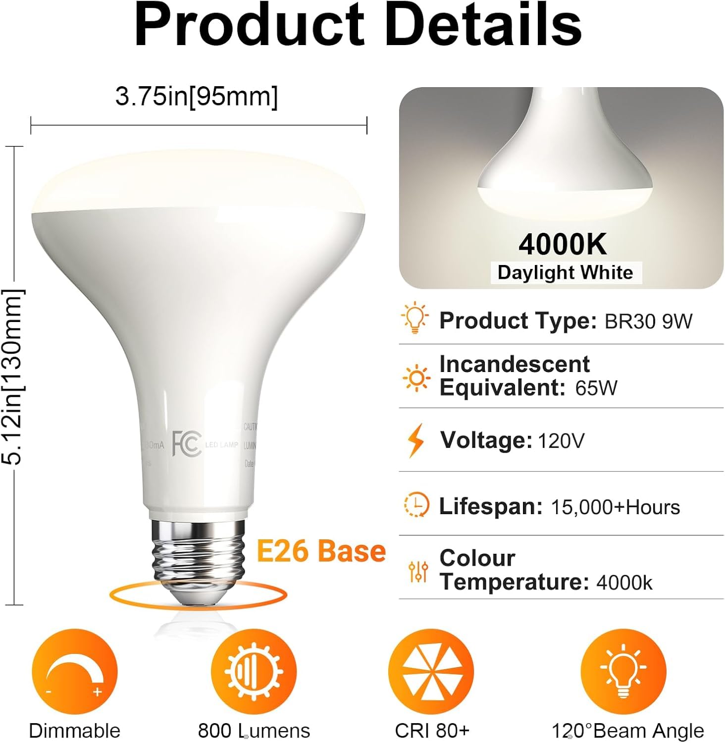 TJOY BR30 LED bulb 4000K natural white for true color and clarity.