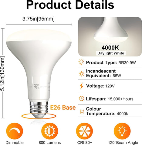 TJOY BR30 LED bulb 4000K natural white for true color and clarity.
