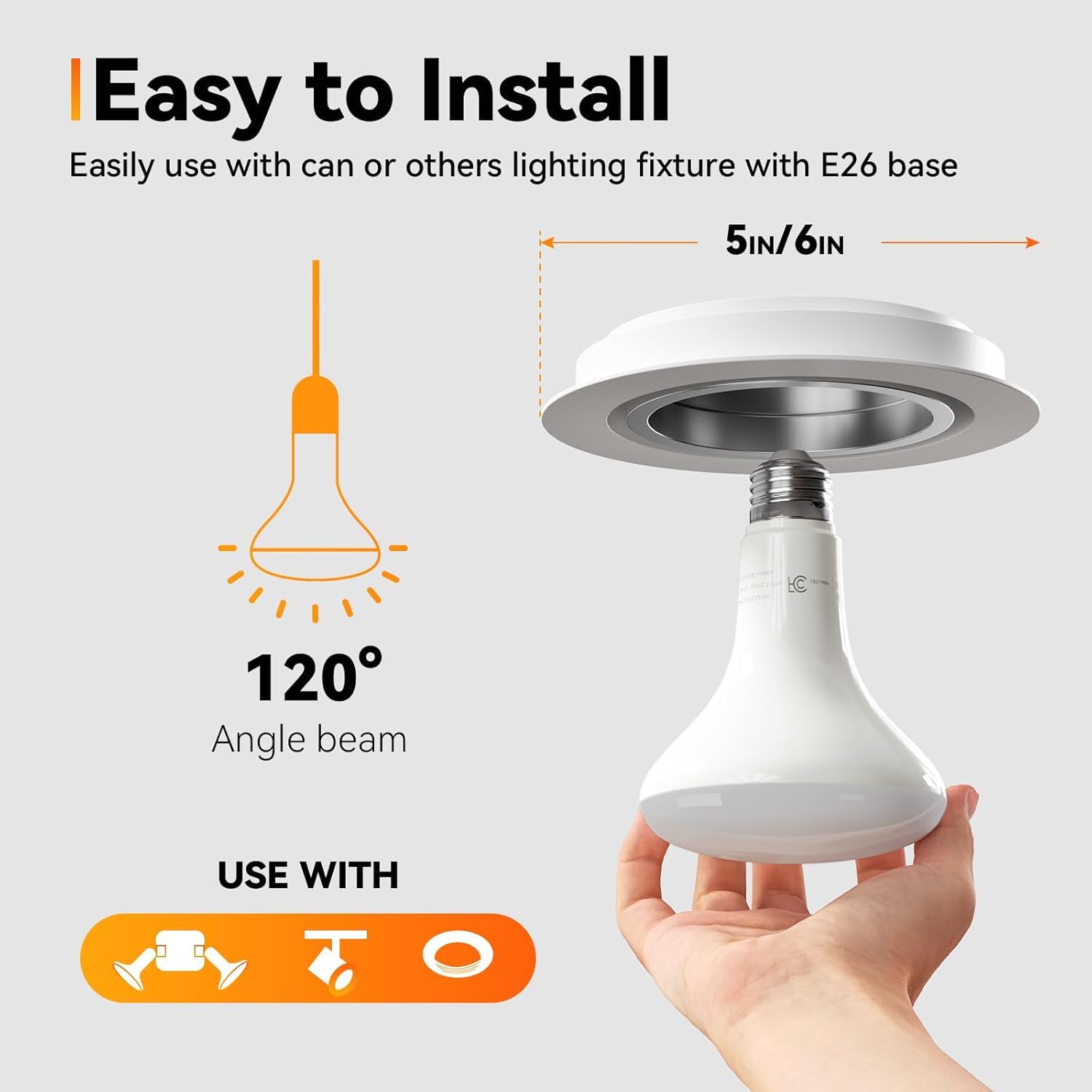 TJOY BR30 LED bulb with E26 base fits standard fixtures and ceilings.