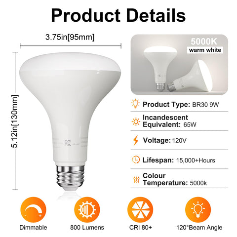 TJOY BR30 LED bulb installed in a kitchen ceiling for daylight task lighting
