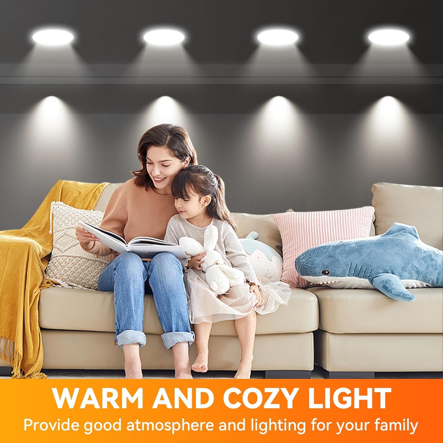 TJOY BR30 LED bulb enhances living room ambiance with bright, natural light.