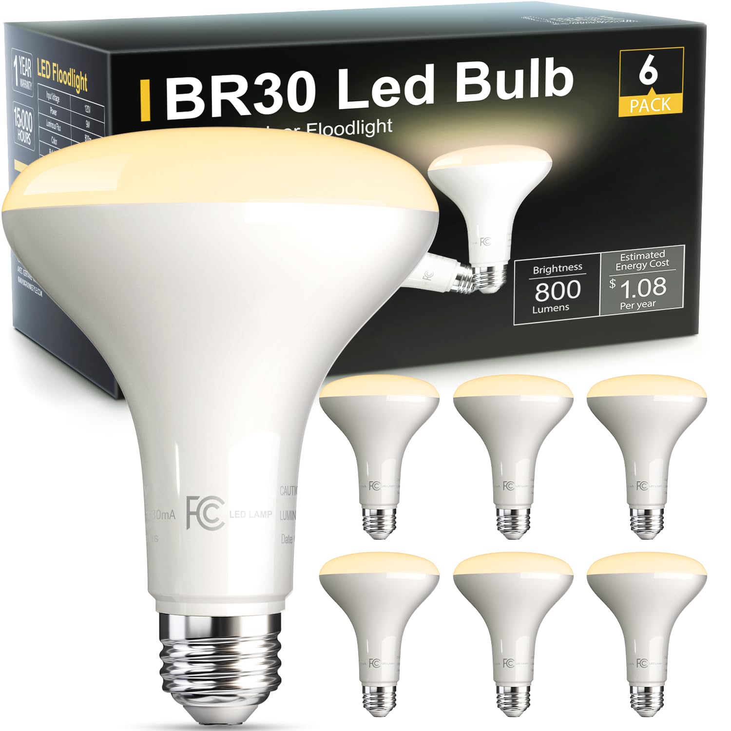 TJOY BR30 LED flood light bulb pack front view showing warm ambient glow for living spaces