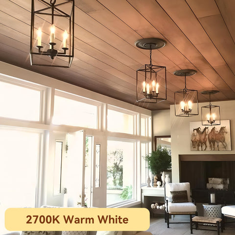 TJOY LED bulb with E12 base compatible with chandeliers and fans.