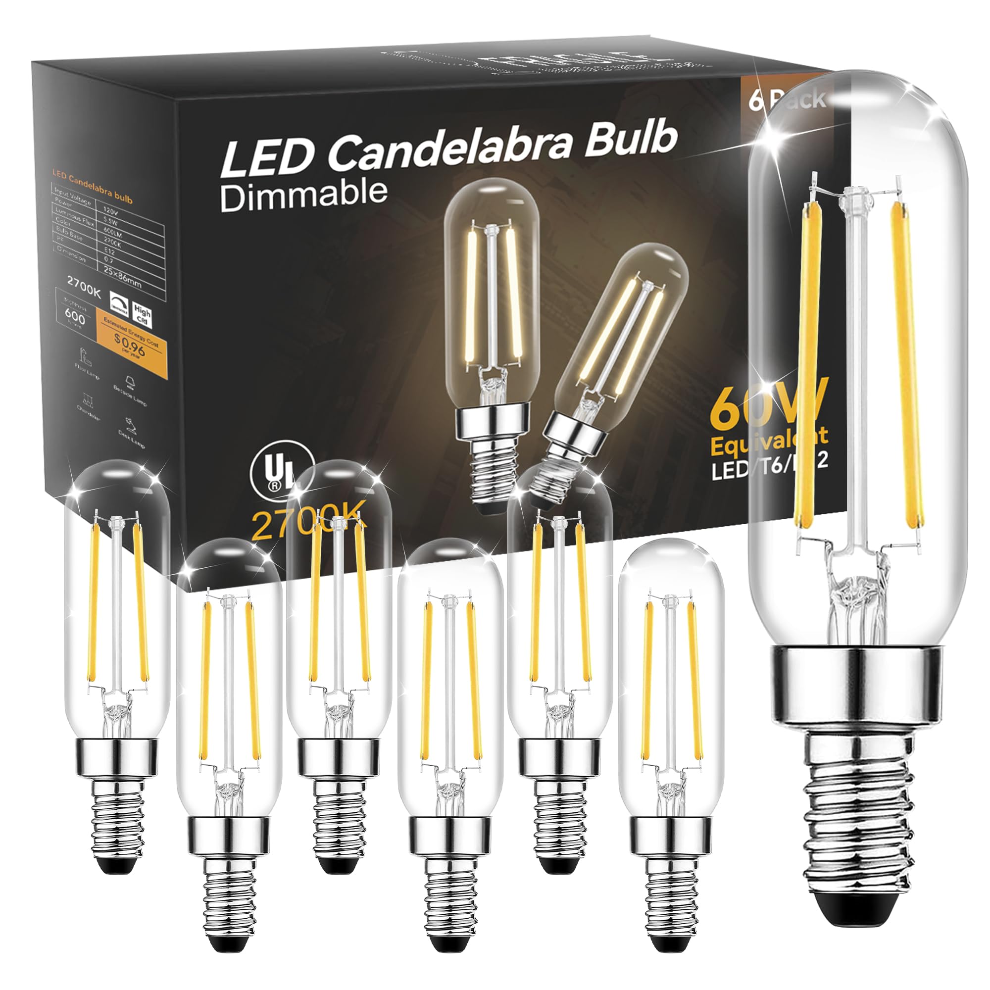 TJOY E12 candelabra LED bulb with dimmable 2700K warmth for cozy living spaces.