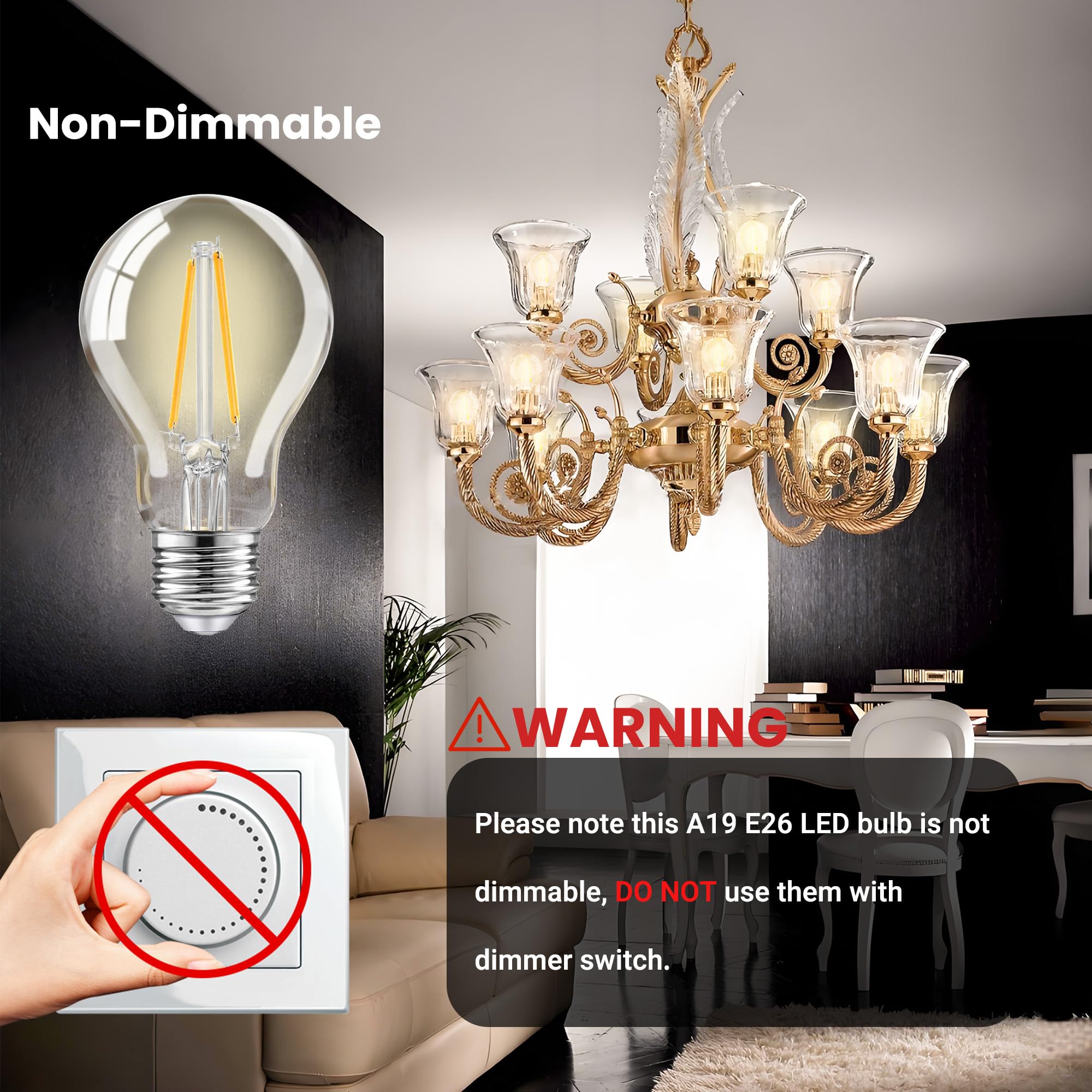 TJOY E26 base non-dimmable bulb delivers 470 lumens at 8W.