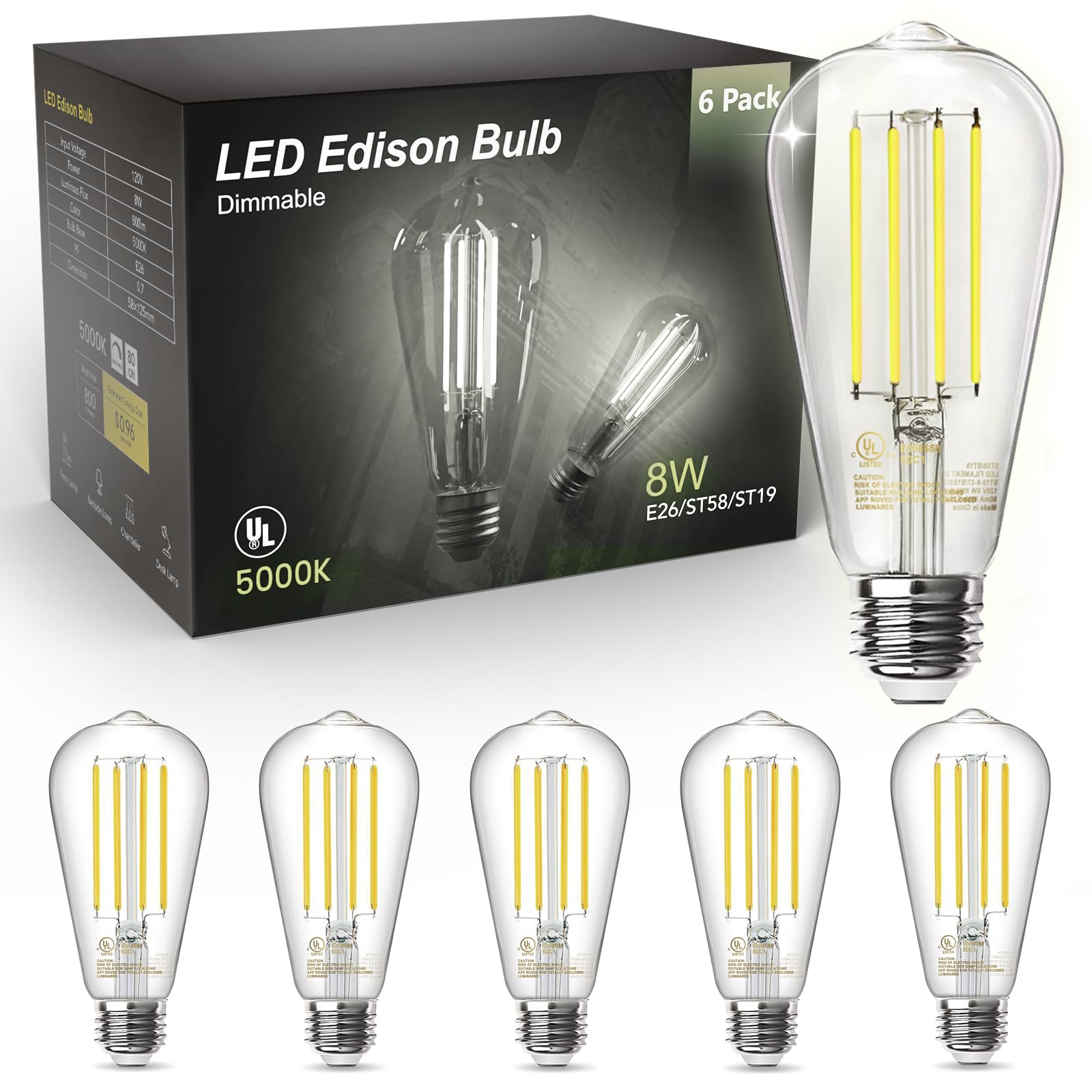 TJOY Edison filament bulb in a chandelier for vintage ambience and bright daylight clarity