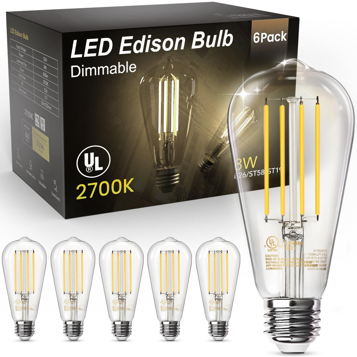 TJOY Edison bulbs with clear glass and vintage filament for decorative lighting