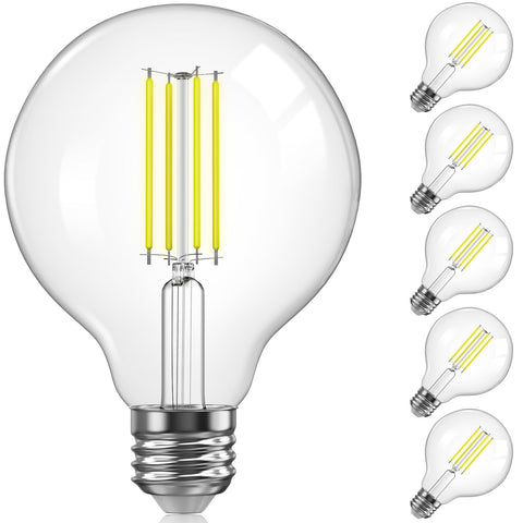 TJOY G25 globe bulb with clear filament for vintage decor and bright, consistent illumination.