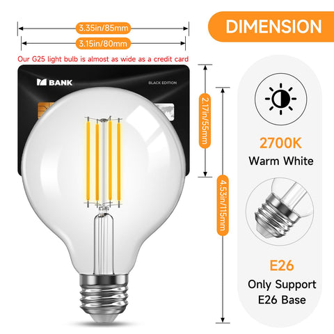 TJOY G25 globe light bulb dimmable for smooth lighting scenes.
