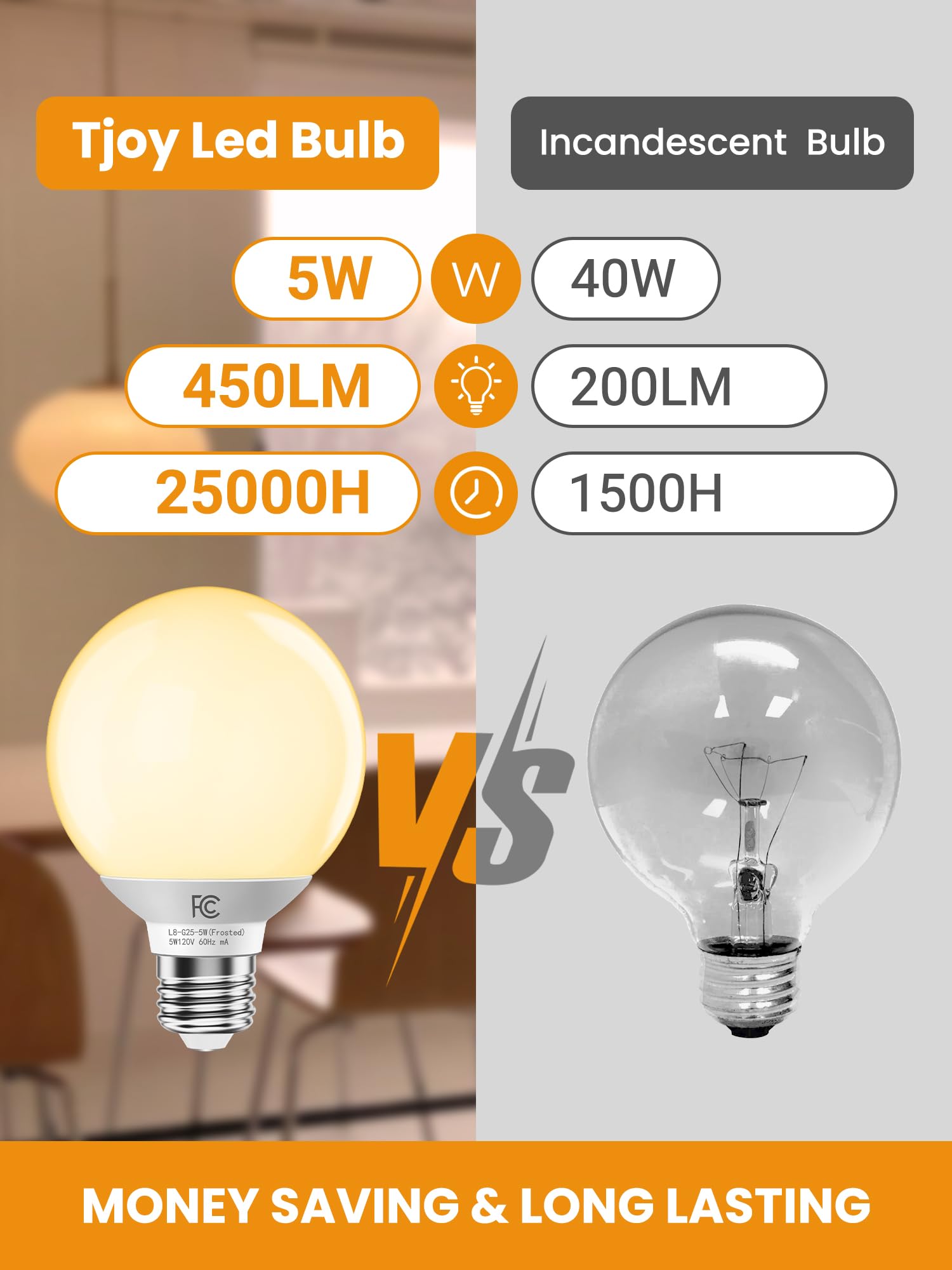 TJOY G25 globe light with E26 base for easy installation.