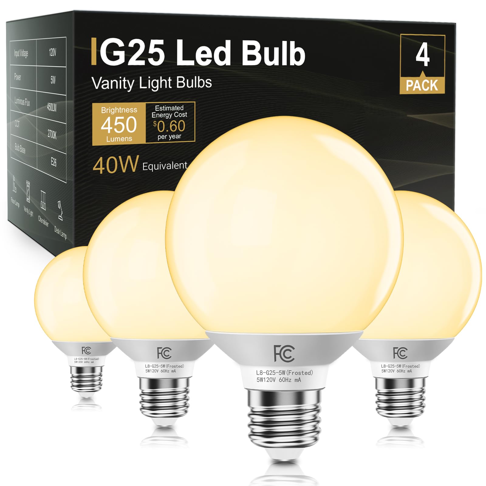 TJOY G25 globe vanity bulb with clear shade enhances makeup accuracy.