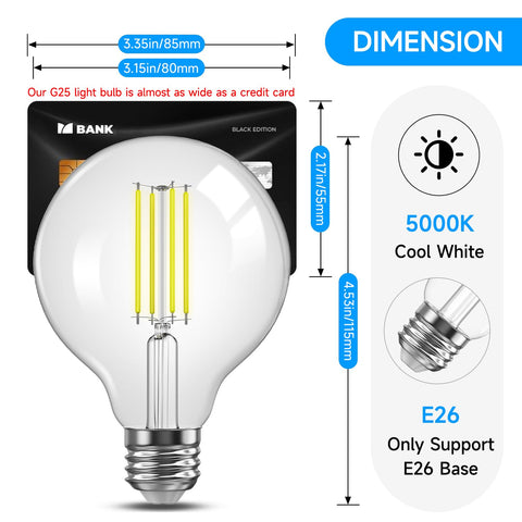 TJOY G25 globe bulb in 5000K daylight for clear task lighting