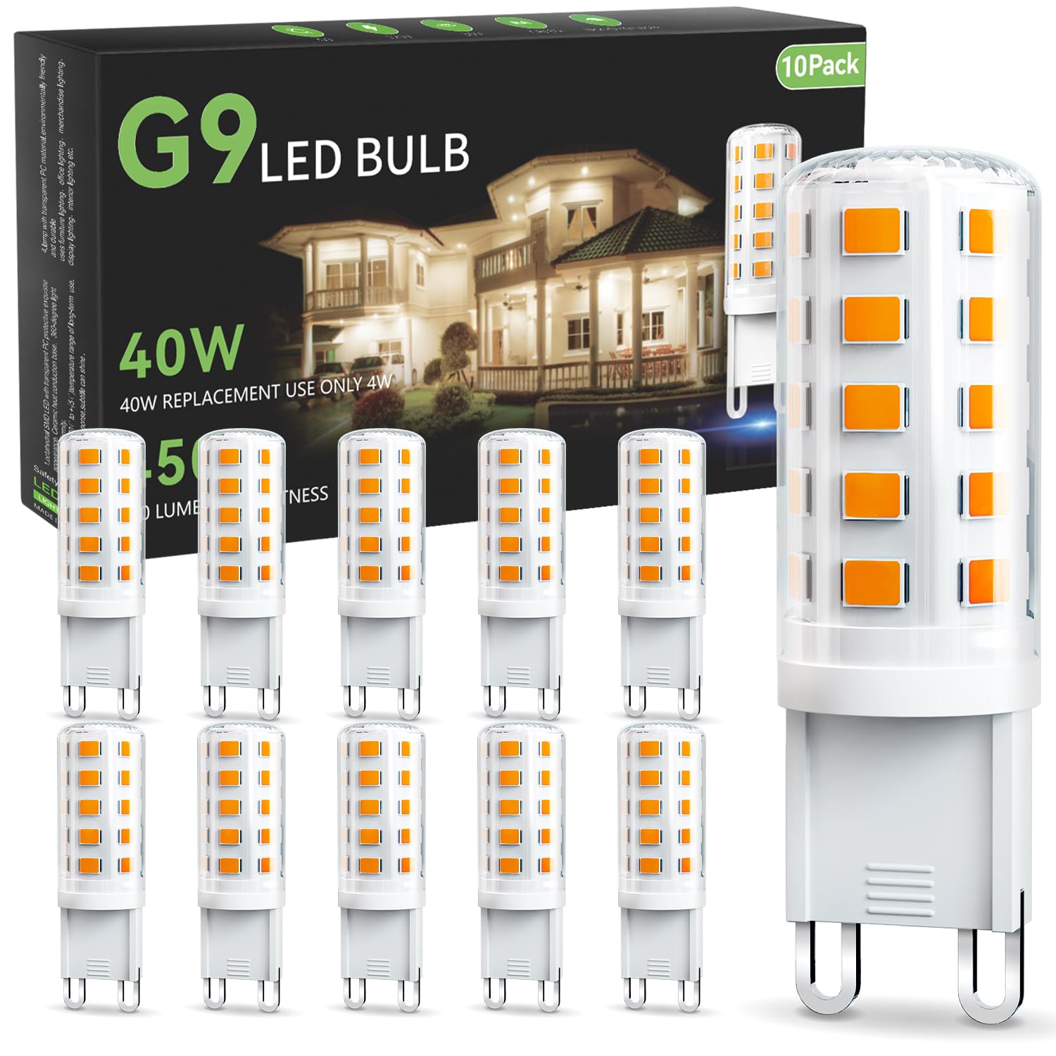 TJOY G9 LED bulb soft warm 2700K 4W in a 10-pack for cozy spaces.