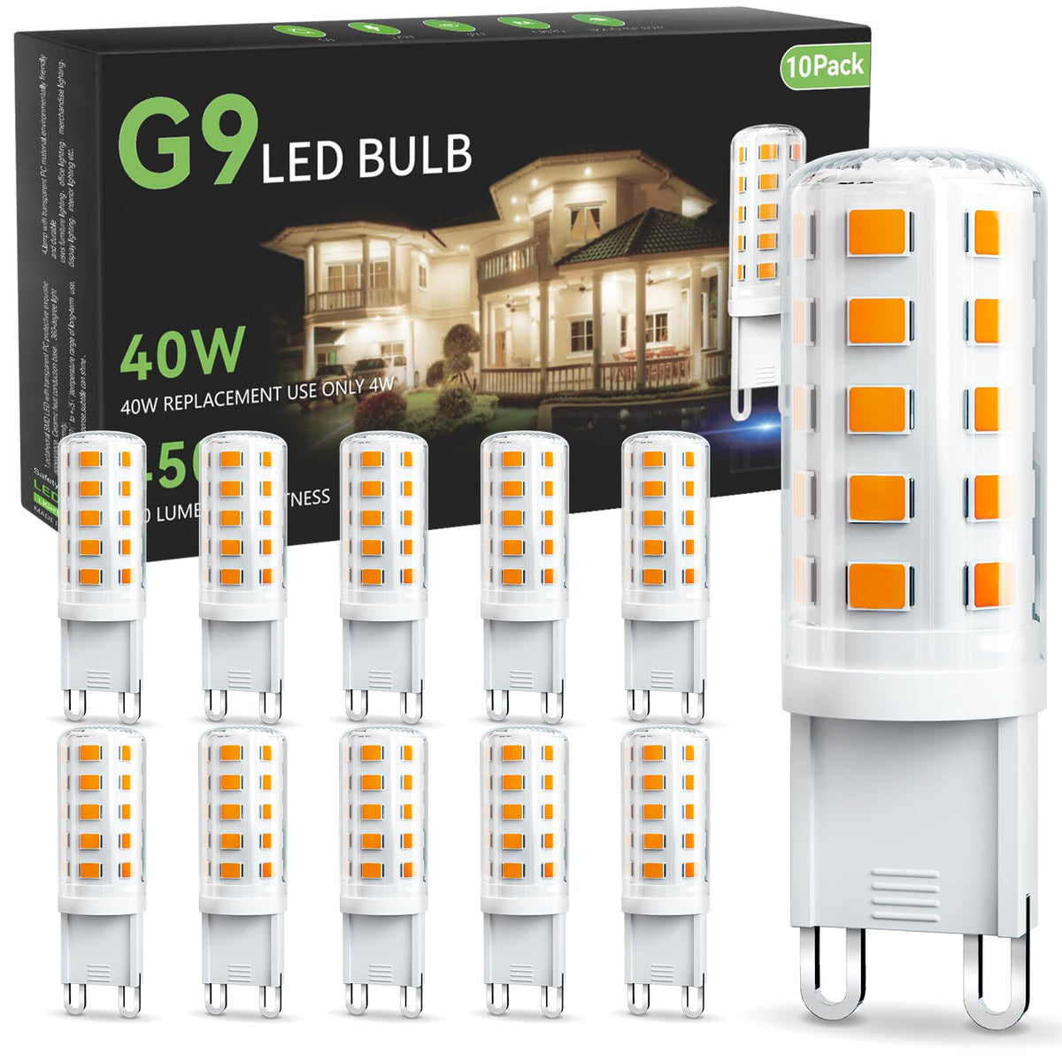 TJOY G9 LED bulb soft warm 2700K 4W in a 10-pack for cozy spaces.