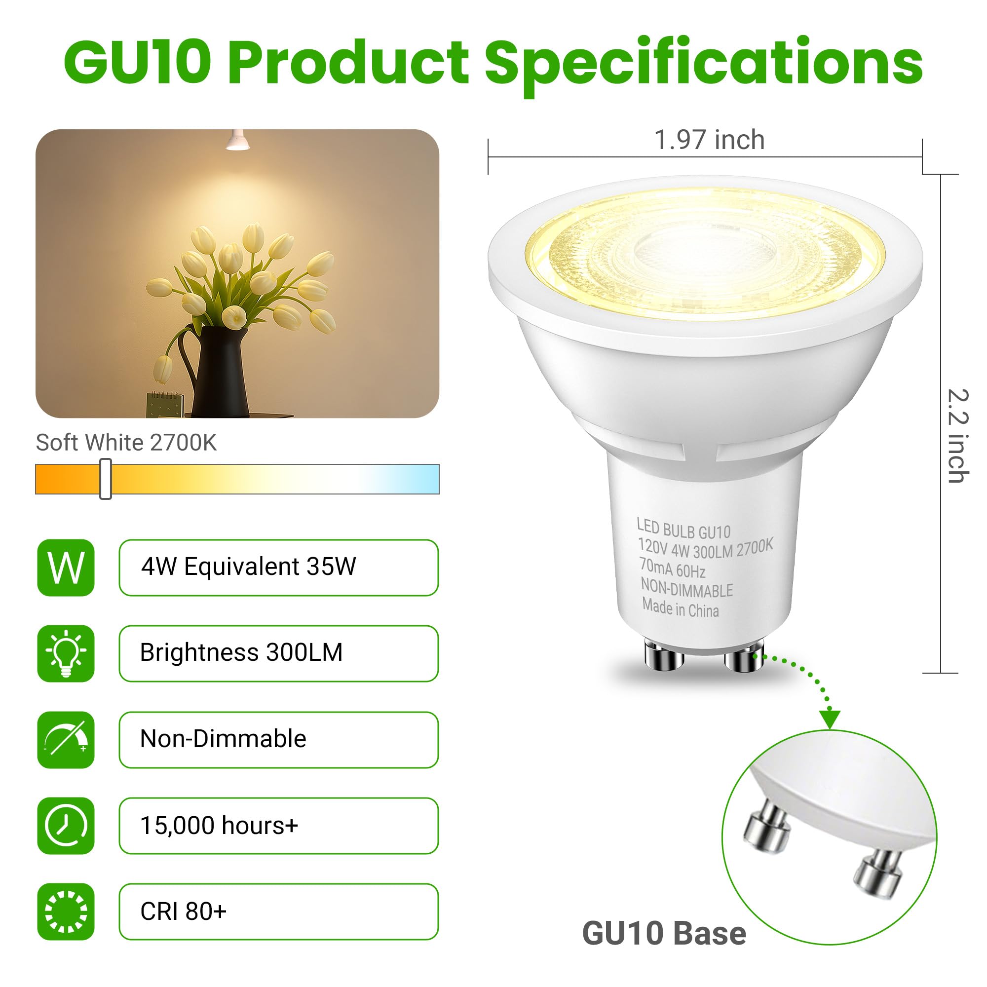 TJOY GU10 LED bulb delivers 300 lumens with natural color rendering for true visuals.
