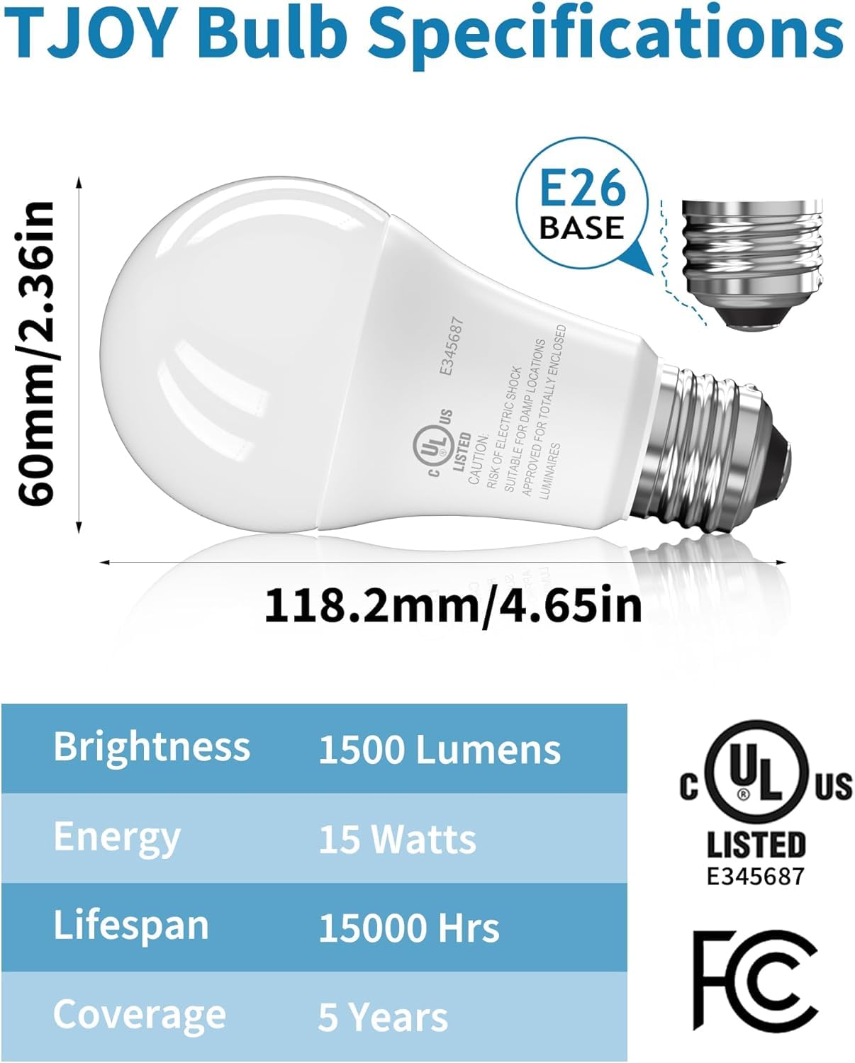 TJOY LED bulb delivering 1500 lumens for bright, consistent illumination