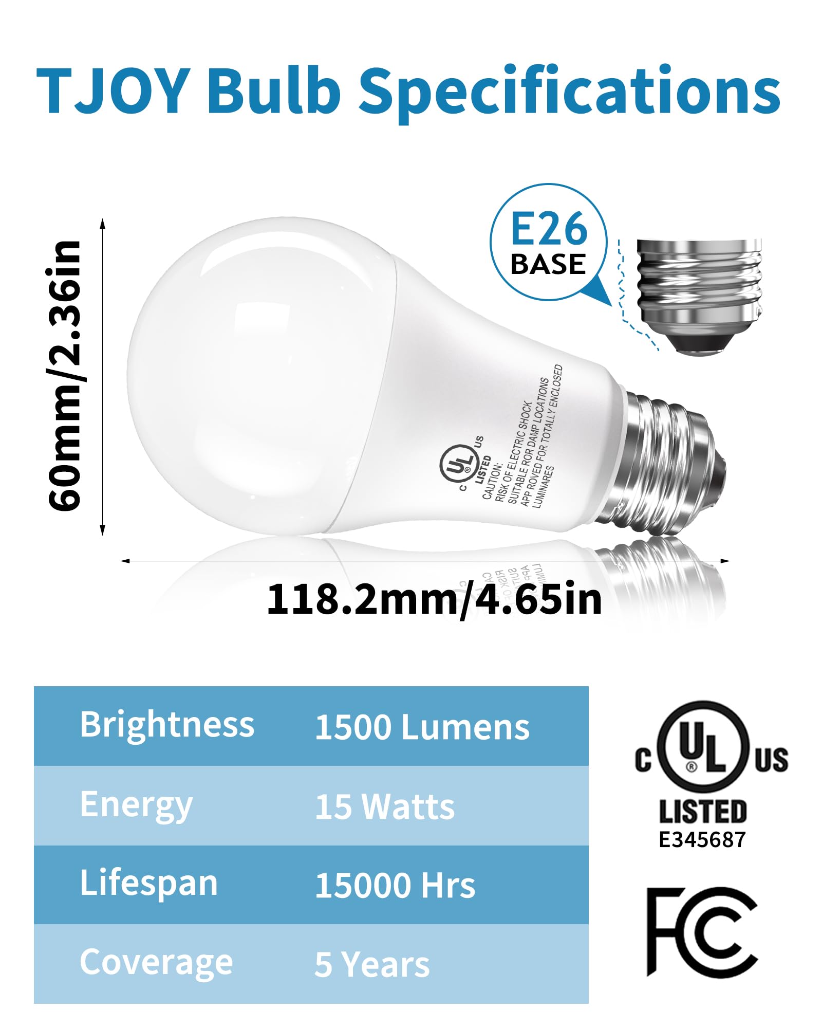 TJOY 5000K daylight bulbs provide crisp daylight-like illumination