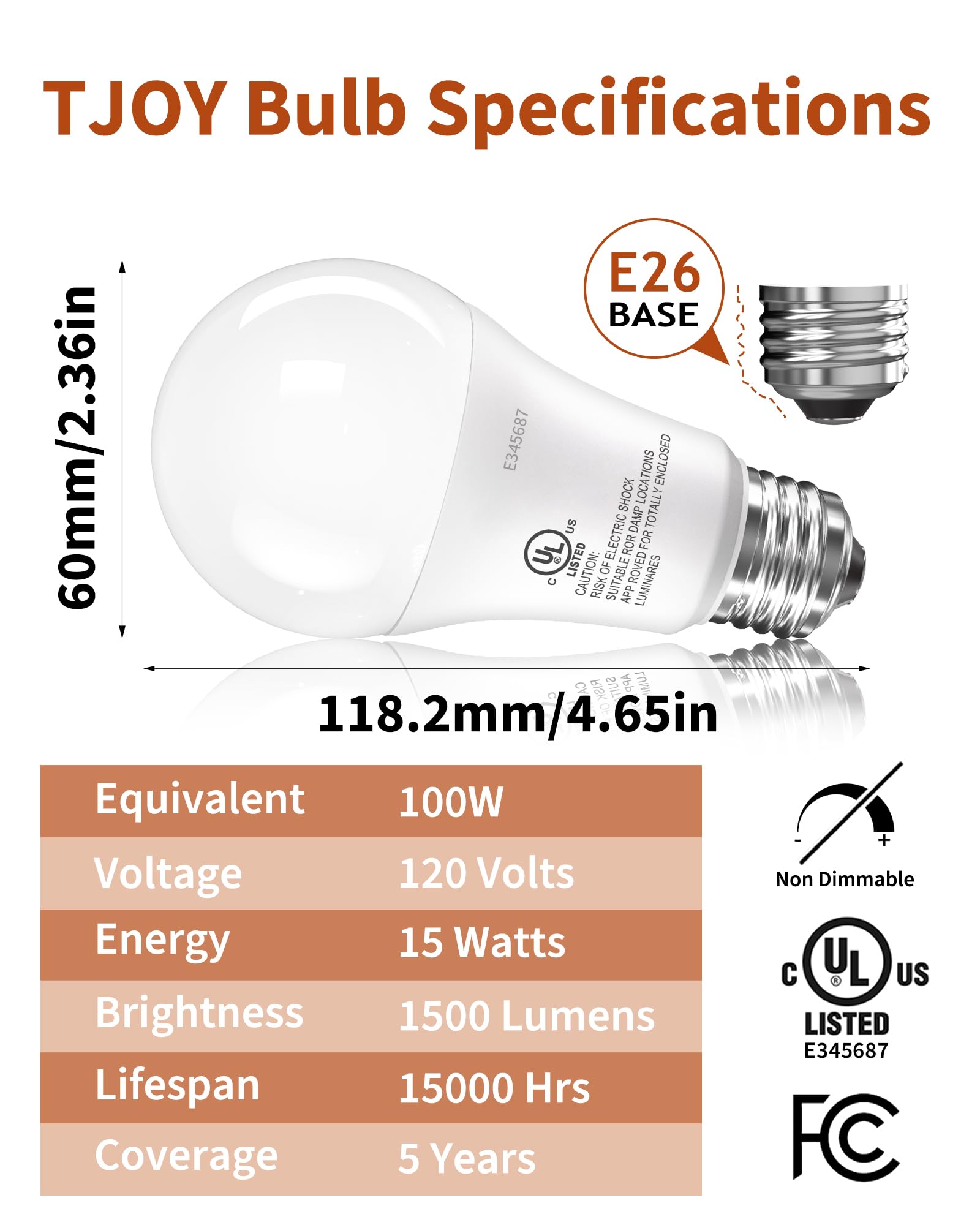 TJOY LED bulb with E26 base fits standard fixtures