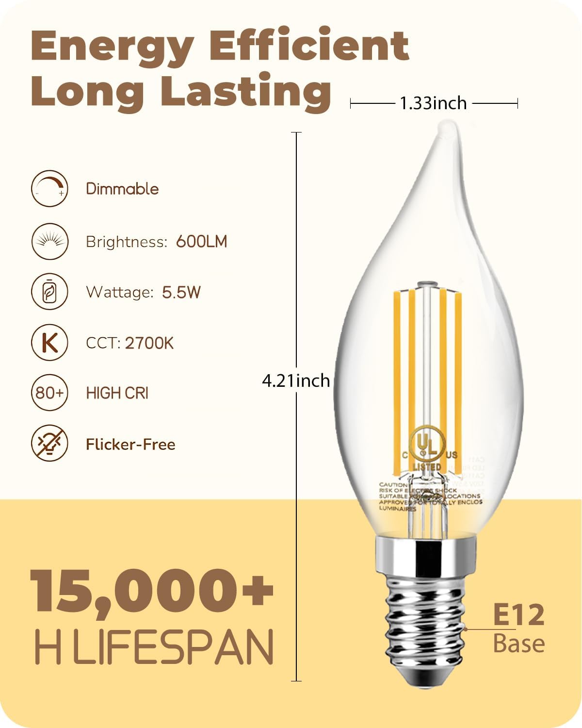 TJOY LED candle bulb with 2700K warm white glow for cozy spaces.