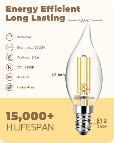 TJOY LED candle bulb with 2700K warm white glow for cozy spaces.
