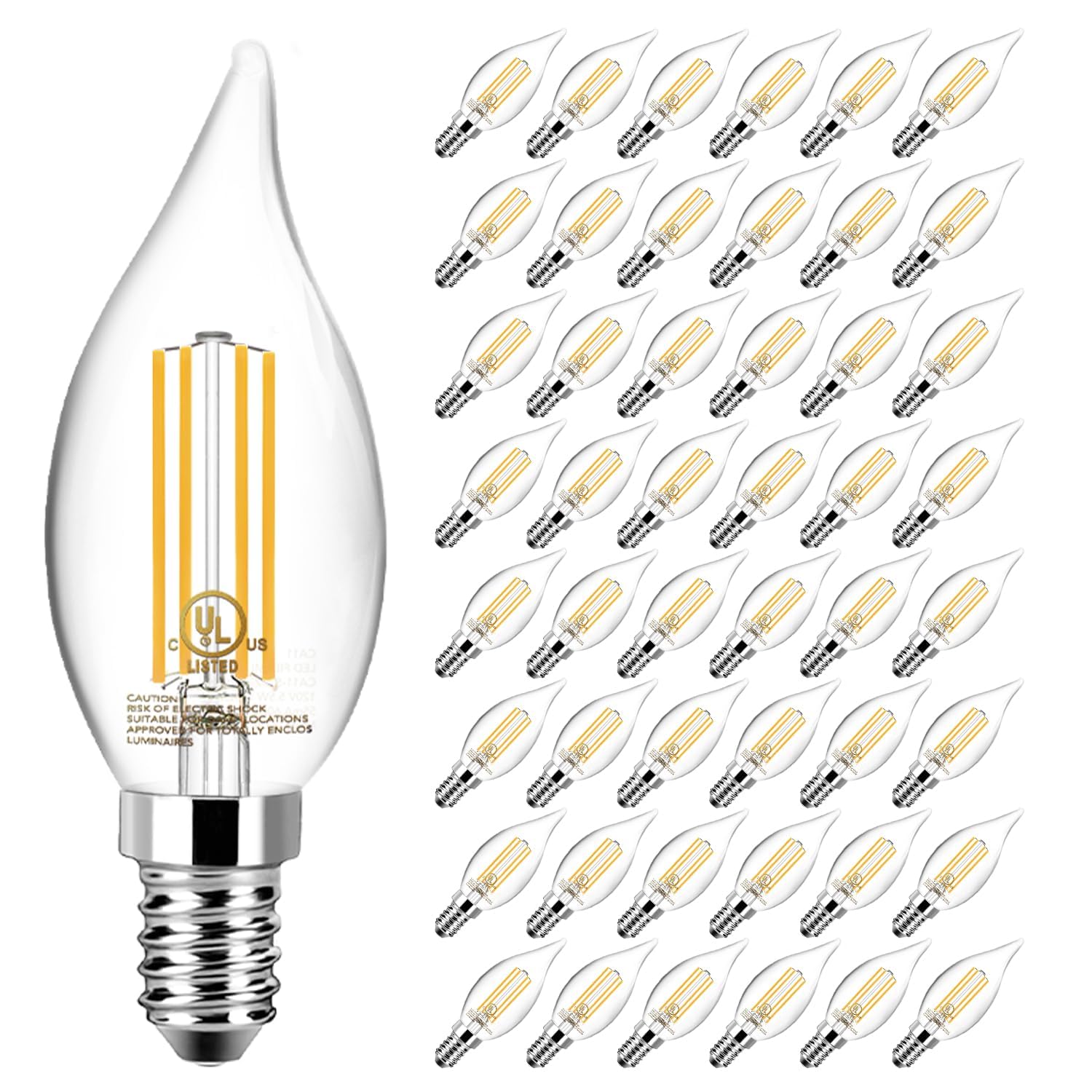 TJOY CA11 flame tip LED candle bulb dimmable for elegant chandeliers.