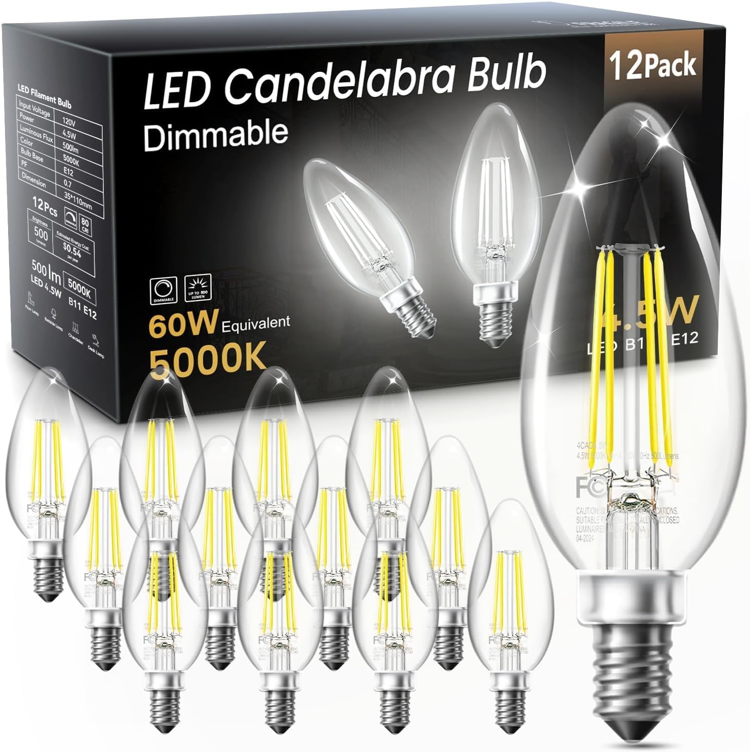 TJOY LED candelabra bulb with vintage clear glass for elegant chandeliers