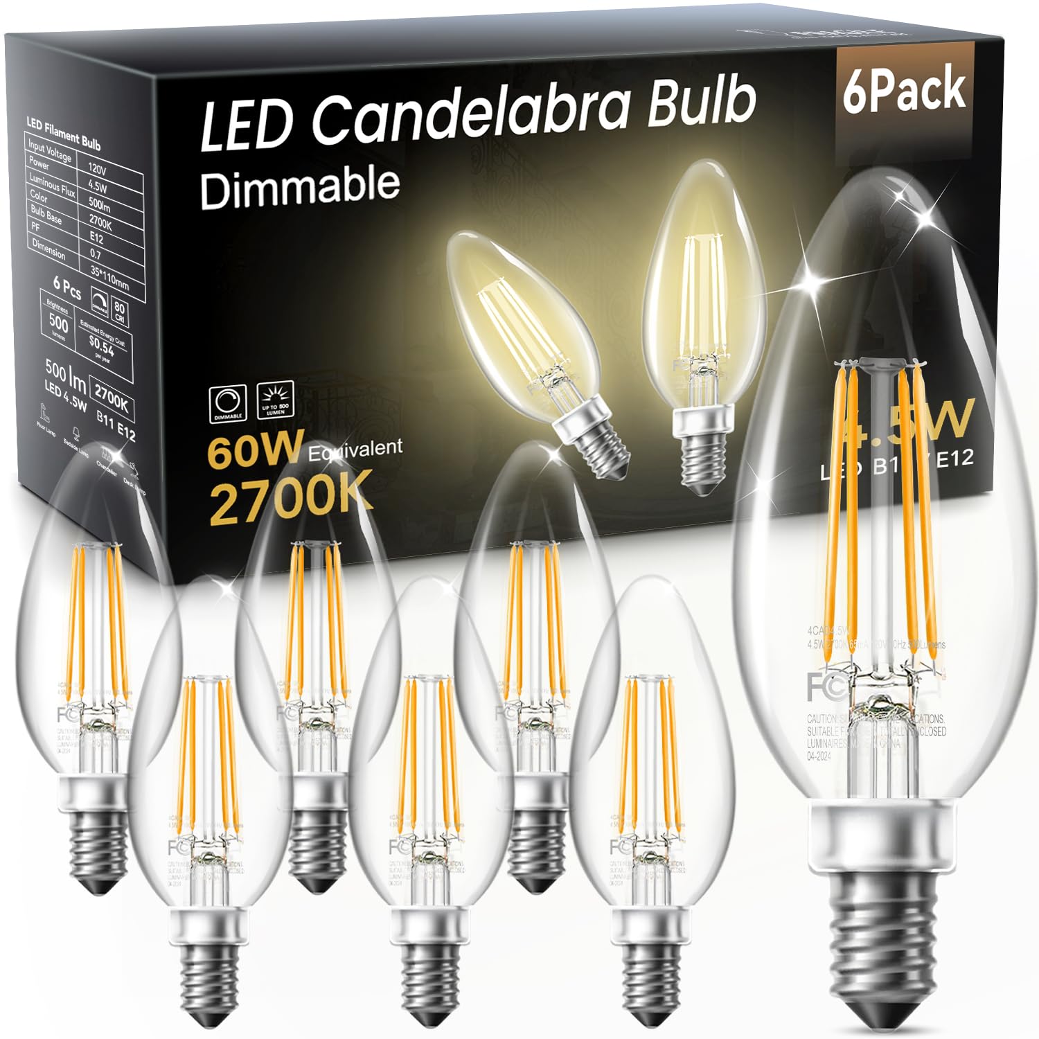 TJOY LED candelabra bulb dimmable for warm, adjustable chandelier lighting.