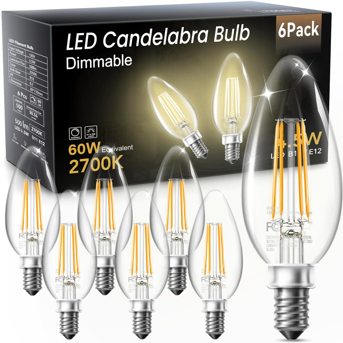 TJOY LED candelabra bulb dimmable for warm, adjustable chandelier lighting.