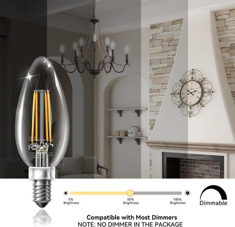TJOY E12 base dimmable bulbs work with most dimmers for adjustable ambiance.