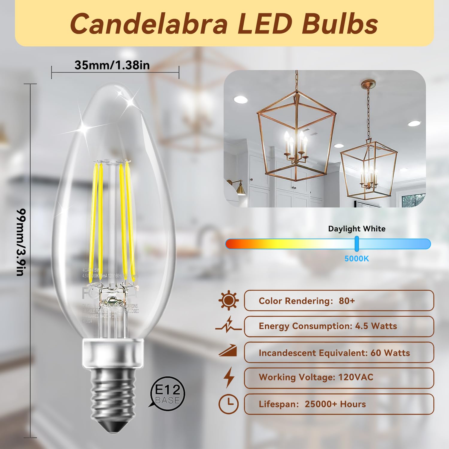 TJOY 5000K daylight LED candle bulb for bright living spaces