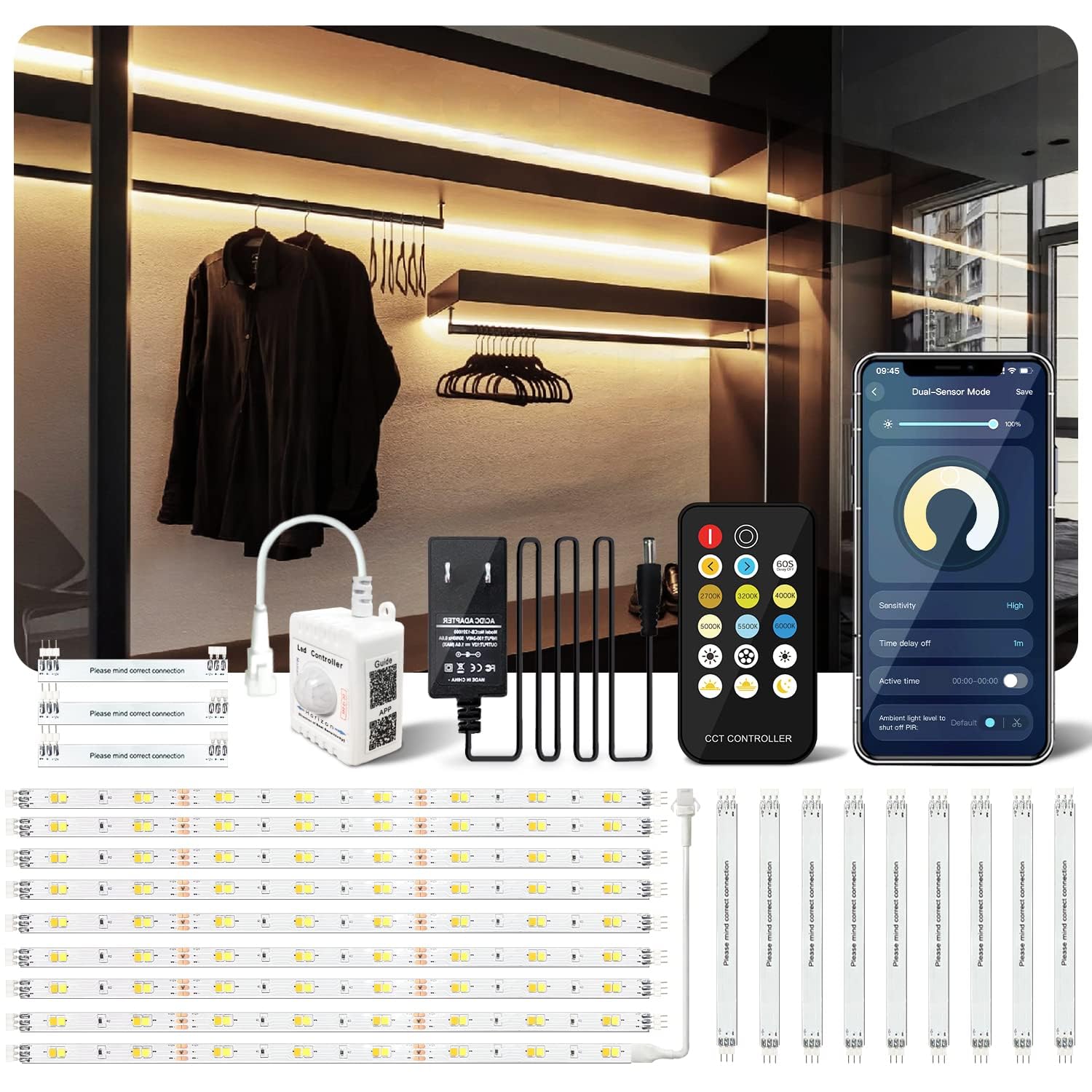 TJOY motion sensor LED strip kit installed under cabinet for convenient task lighting