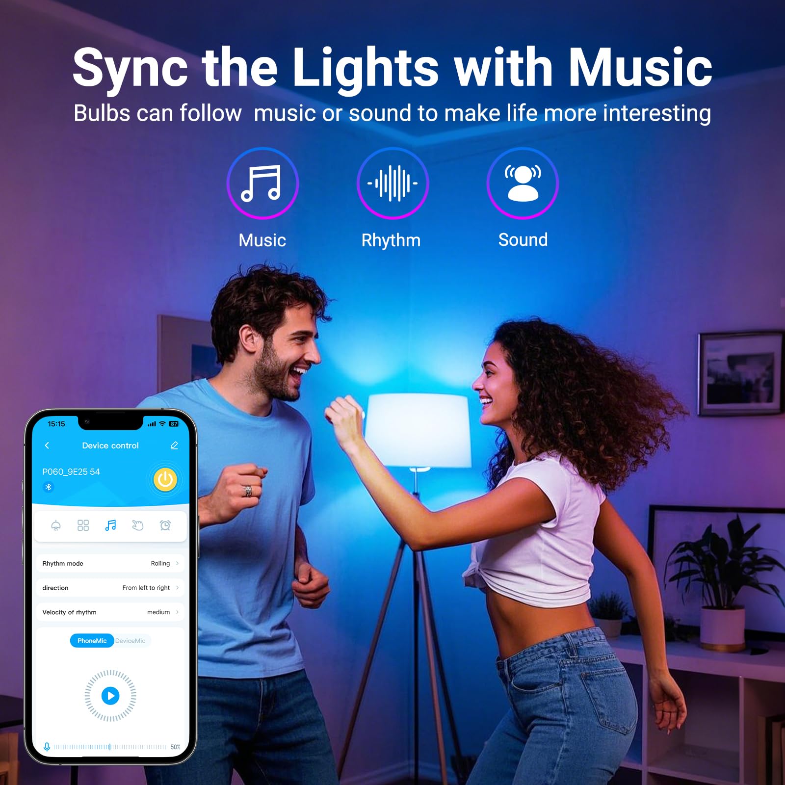 Music-sync feature lighting up to the beat