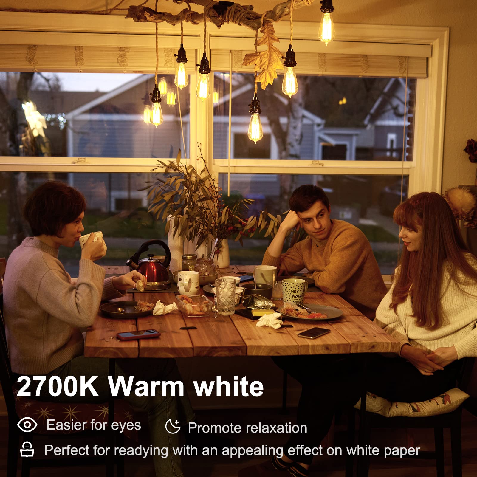 TJOY 2700K bulb delivers warm white glow for relaxing evenings.