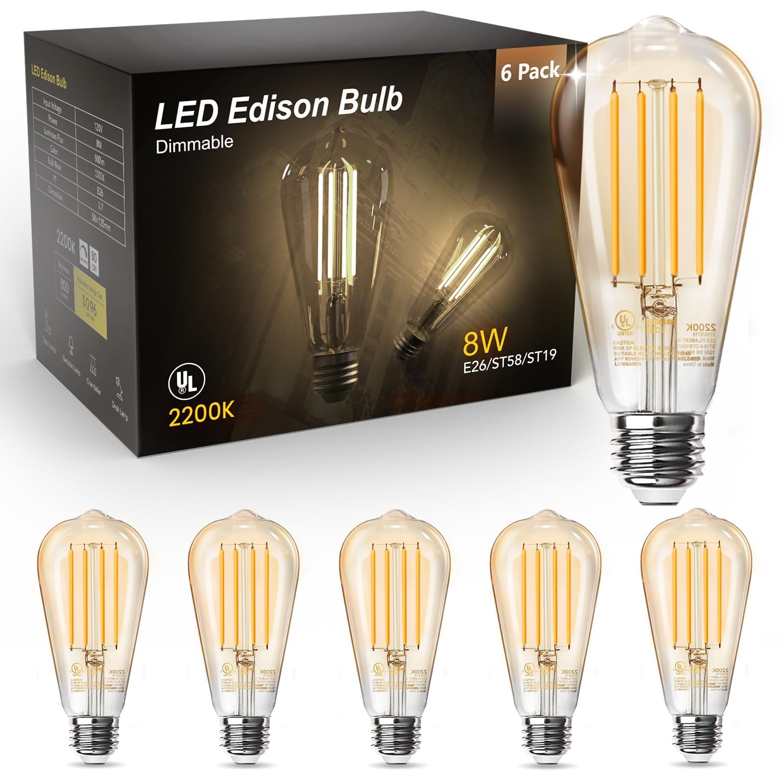 TJOY Vintage Edison amber glow bulb for warm living room ambiance