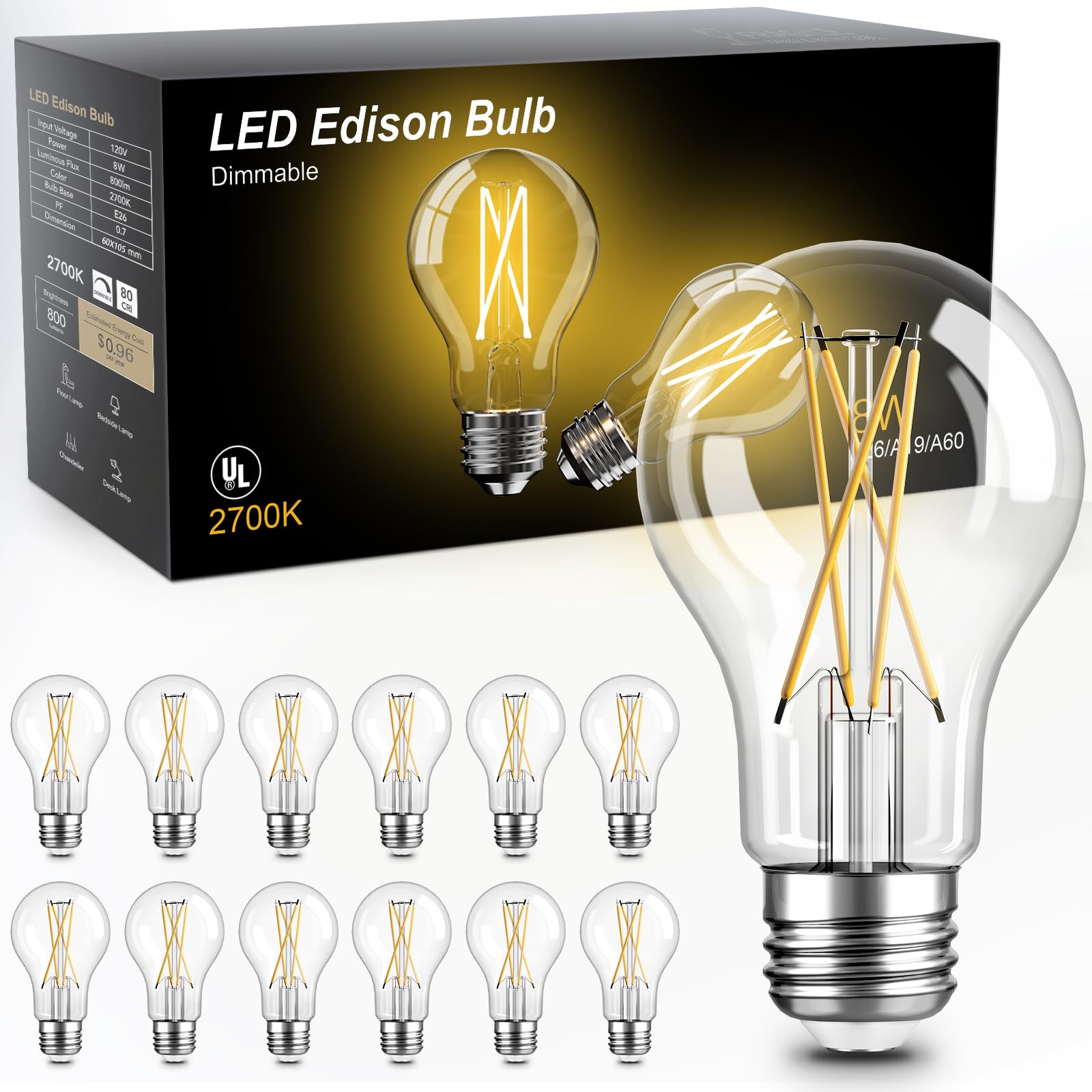 TJOY vintage Edison bulb with clear glass filament for classic ambiance