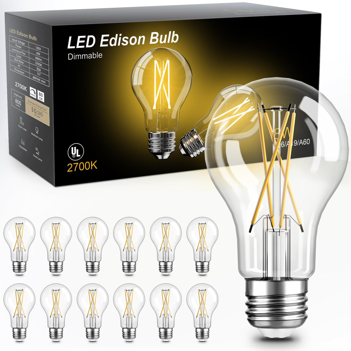 TJOY vintage Edison bulb with clear glass filament for classic ambiance