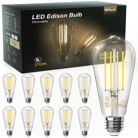 TJOY vintage LED Edison ST58 bulb close-up showing clear glass filament design for decor.